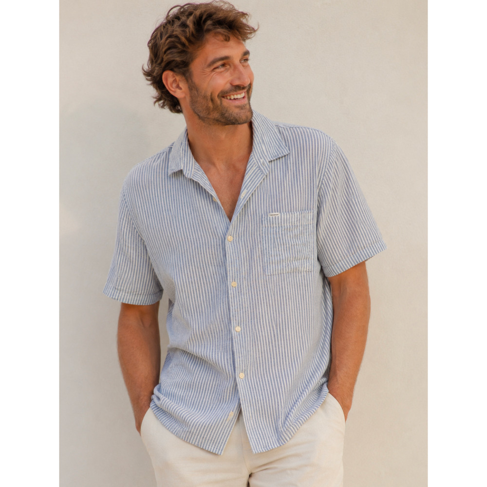 Barbour Blue White Stripe Linen Lyocell Button Shirt Size L